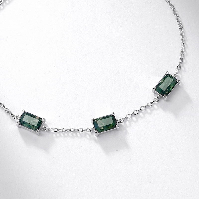 New Natural Aqua Grass Agate Bracelet S925 Silver Set Green Moss Stone Bracelet Simple Light Luxury Niche All-Match - Image 5